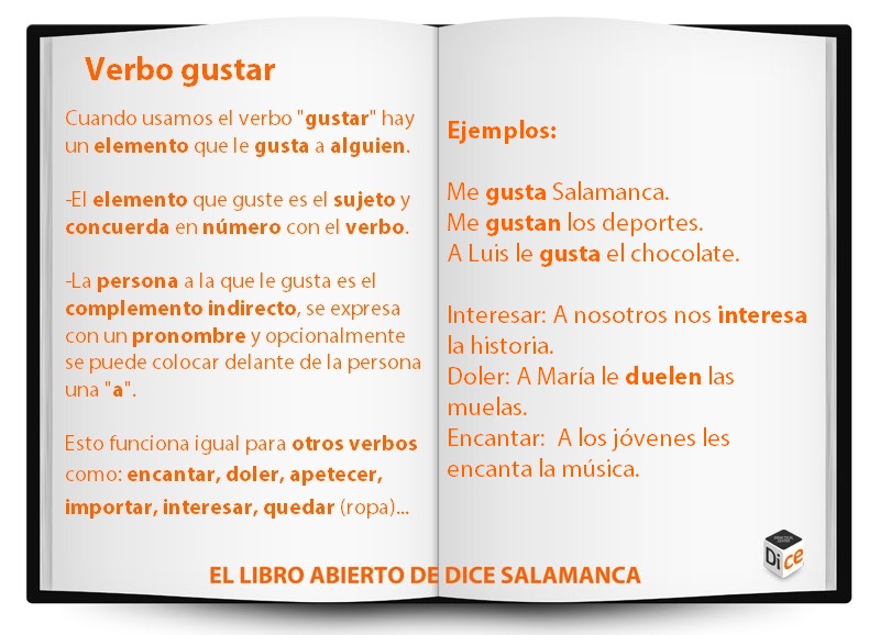 Libro abierto de DICE 89: verbo gustar