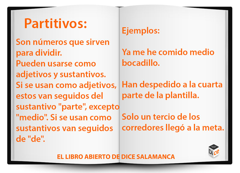 Libro abierto de DICE 100: partitivos